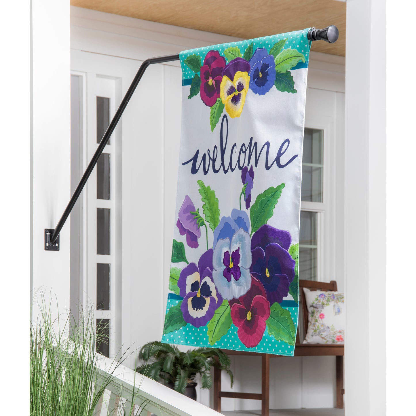 Pansy Garden Printed Burlap House Flag; Polyester 28"x44"