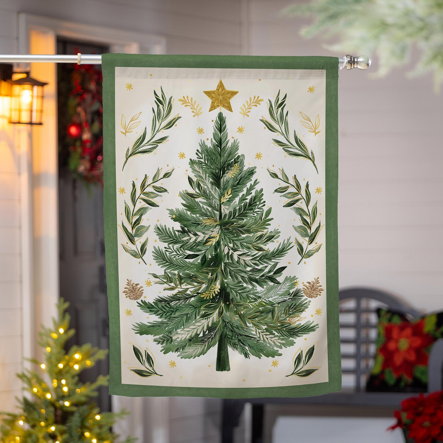 Christmas Tree with Acorn Printed Burlap House Flag; Polyester 28"x44"