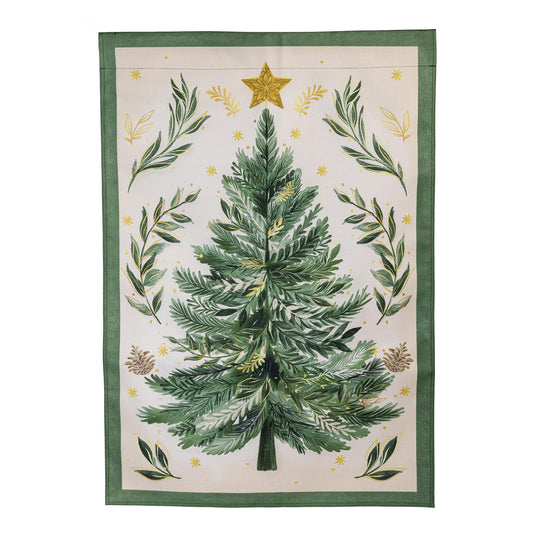 Christmas Tree with Acorn Printed Burlap House Flag; Polyester 28"x44"