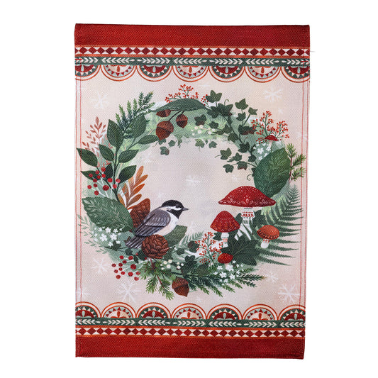 Woodland Wreath Printed Burlap House Flag; Polyester 28"x44"