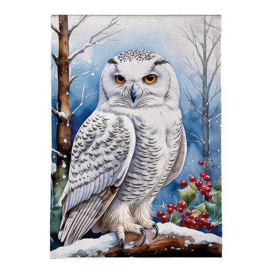Snow Owl Printed Burlap House Flag; Polyester 28"x44"