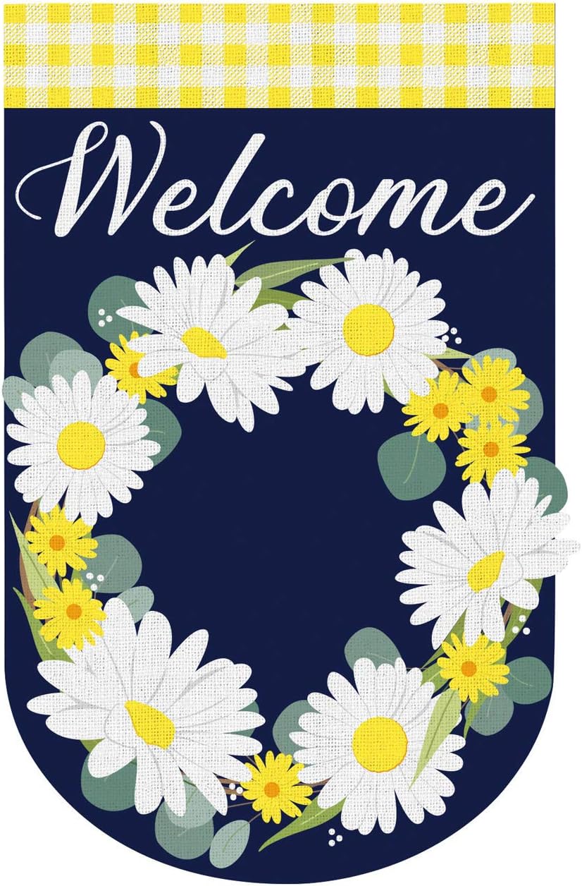 Daisy Wreath Printed House Flag; Polyester Burlap 28"x44"
