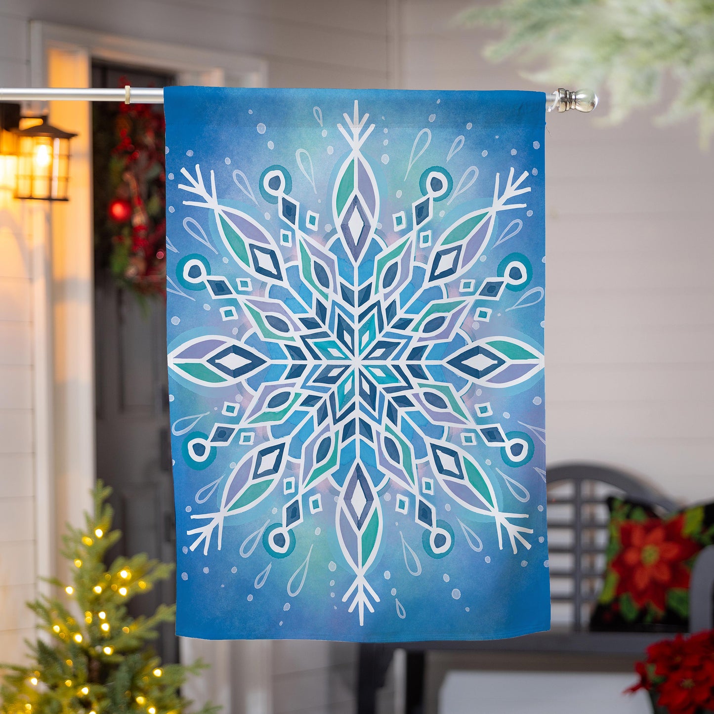 Vibrant Snowflake Lustre House Flag; Polyester 29"x43"
