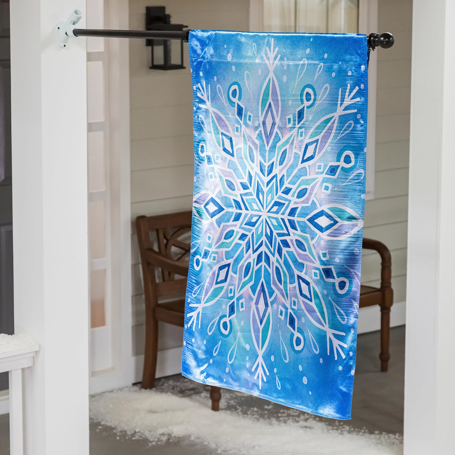 Vibrant Snowflake Lustre House Flag; Polyester 29"x43"