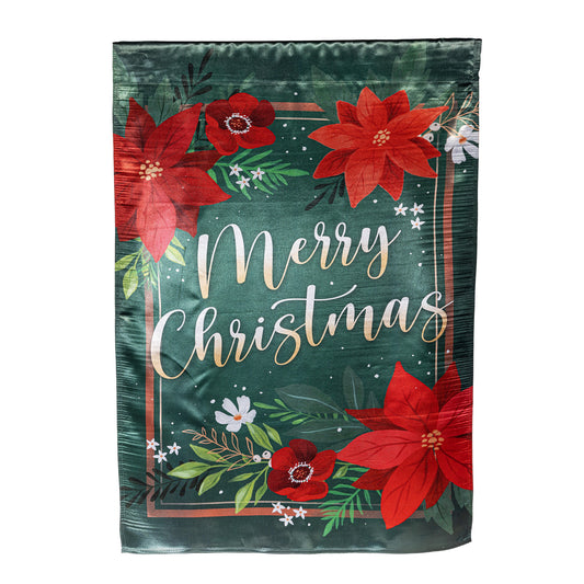 Floral Merry Christmas Lustre House Flag; Polyester 29"x43"