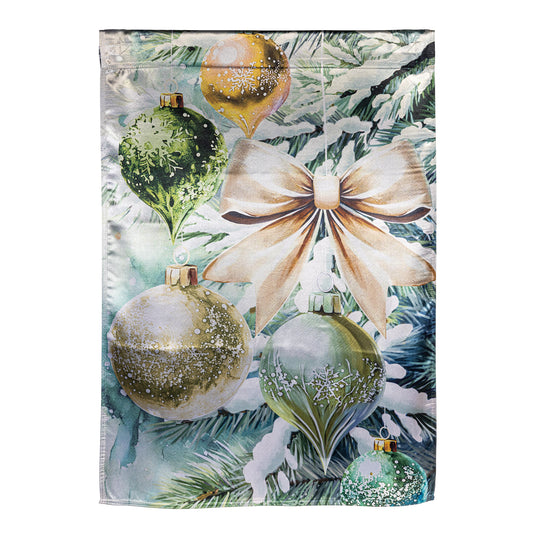 Flocked Green & Gold Ornaments Lustre House Flag; Polyester 29"x43"