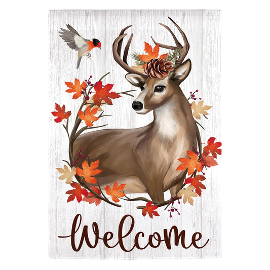 Autumn Deer Wreath House Flag Moire Polyester 28"x44"