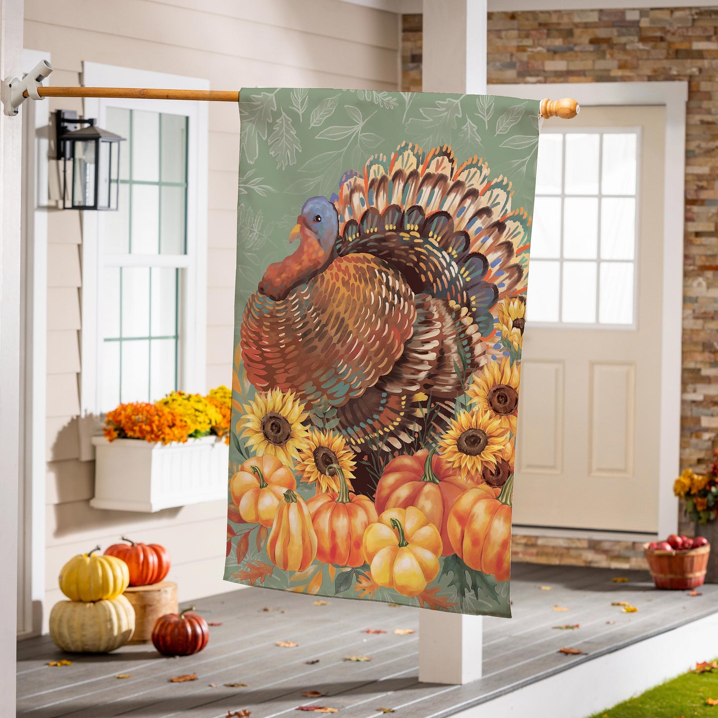Grateful Gatherings Turkey Printed Suede House Flag; Polyester 29"x43"