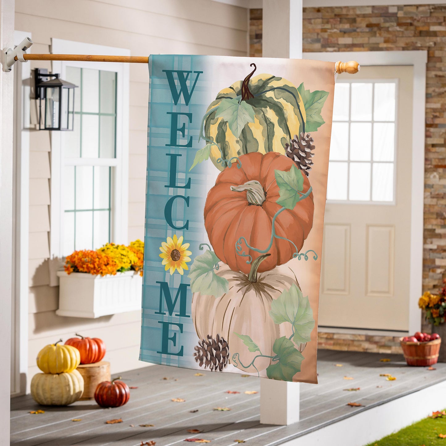 Pumpkin & Pine Printed Suede House Flag; Polyester 29"x43"