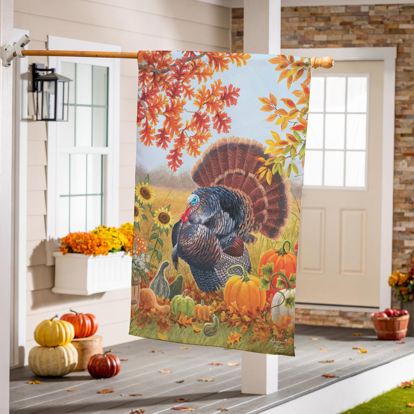 Thanksgiving Harvest Garden Suede House Flag; Polyester 29"x43"