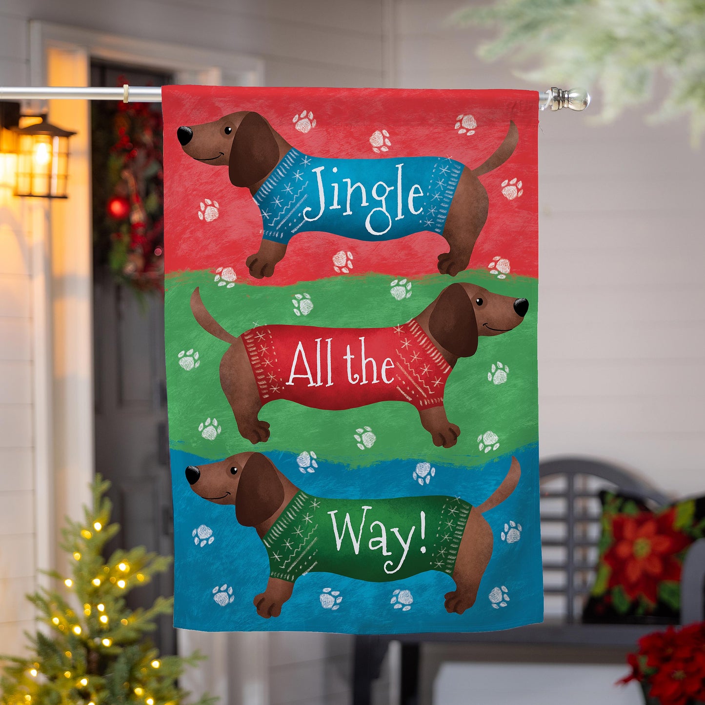 Jingle All the Way Dachshund Suede House Flag; Polyester 29"x43"