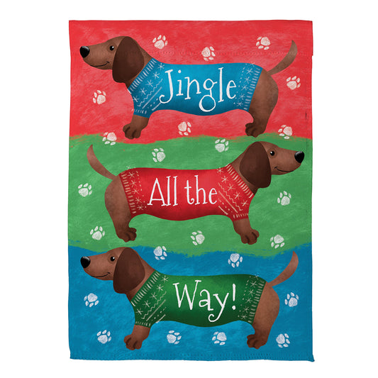 Jingle All the Way Dachshund Suede House Flag; Polyester 29"x43"