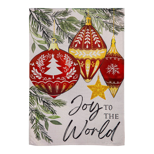 Joy to the World Ornaments Suede House Flag; Polyester 29"x43"