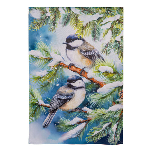 Winter Chickadee Friends Suede House Flag; Polyester 29"x43"