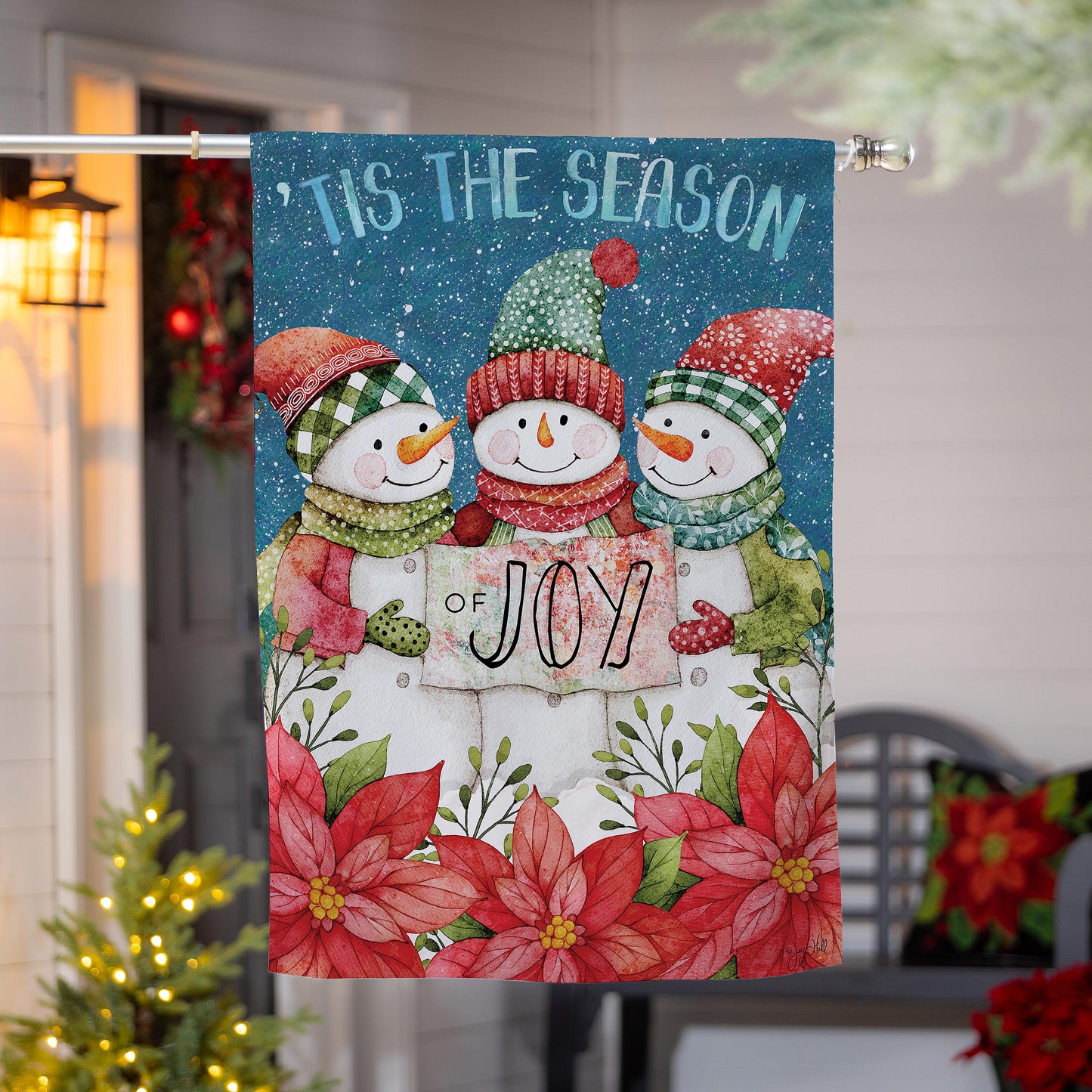 Christmas Cheer Snowmen Suede House Flag; Polyester 29"x43"