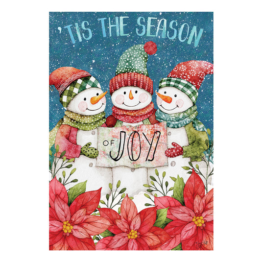 Christmas Cheer Snowmen Printed Suede Garden Flag; Polyester 12.5"x18"