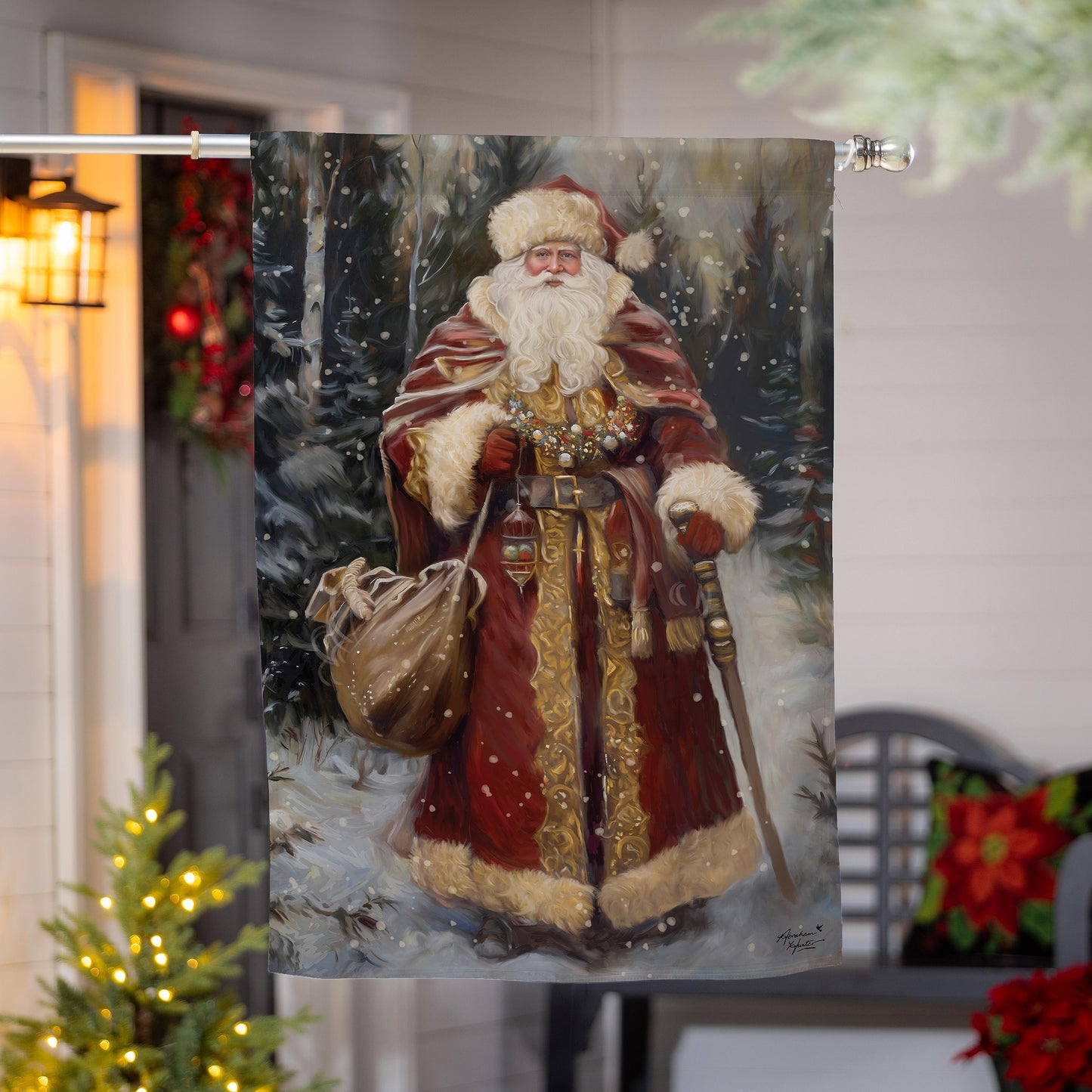 Victorian Santa Suede House Flag; Polyester 29"x43"
