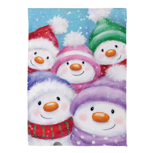 Snowman Family Suede House Flag; Polyester 29"x43"