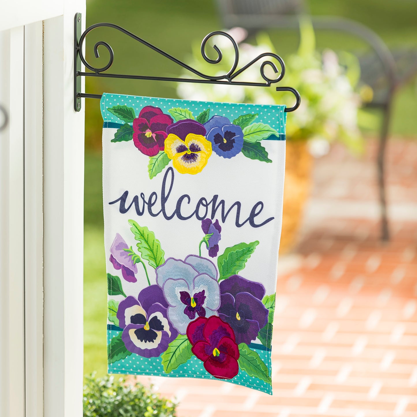 Pansy Garden Welcome Printed Burlap Garden Flag; Polyester 12.5"x18"