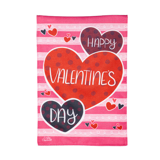Happy Valentine's Day Hearts Burlap Garden Flag; Polyester 12.5"x18"