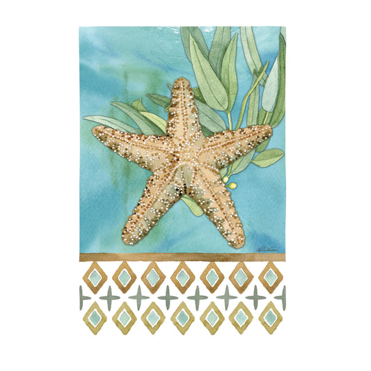 Coastal Starfish Printed Burlap Garden Flag; Polyester 12.5"x18"