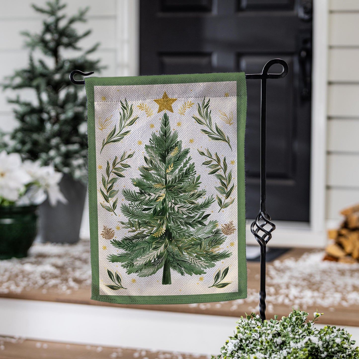 Christmas Tree with Acorn Burlap Garden Flag; Polyester 12.5"x18"