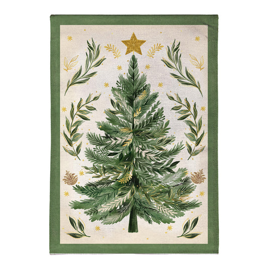 Christmas Tree with Acorn Burlap Garden Flag; Polyester 12.5"x18"
