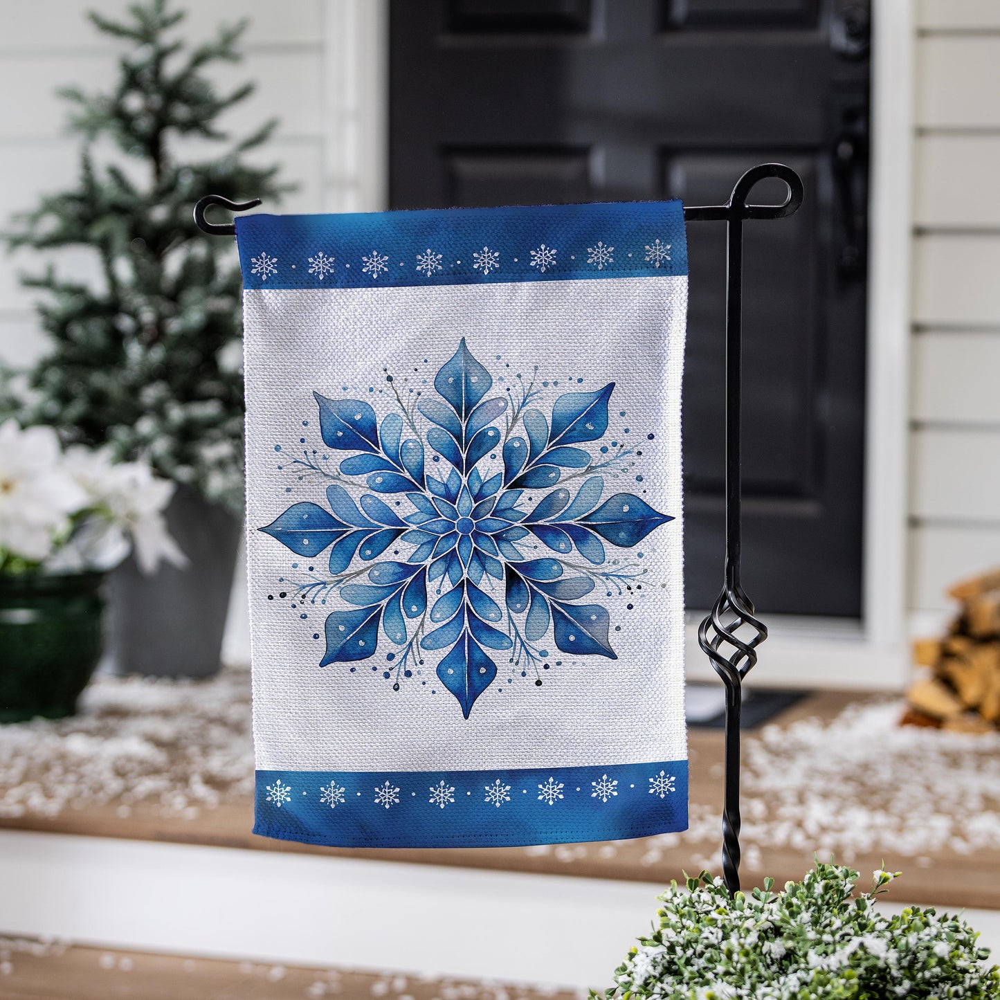 Sparkling Snowflake Burlap Garden Flag; Polyester 12.5"x18"