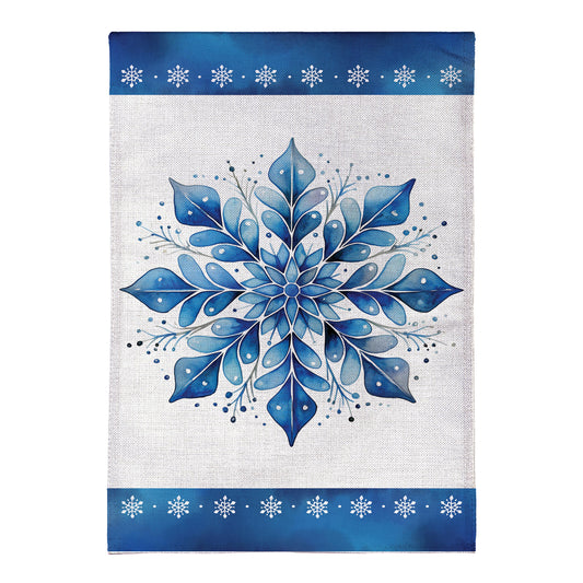 Sparkling Snowflake Burlap Garden Flag; Polyester 12.5"x18"