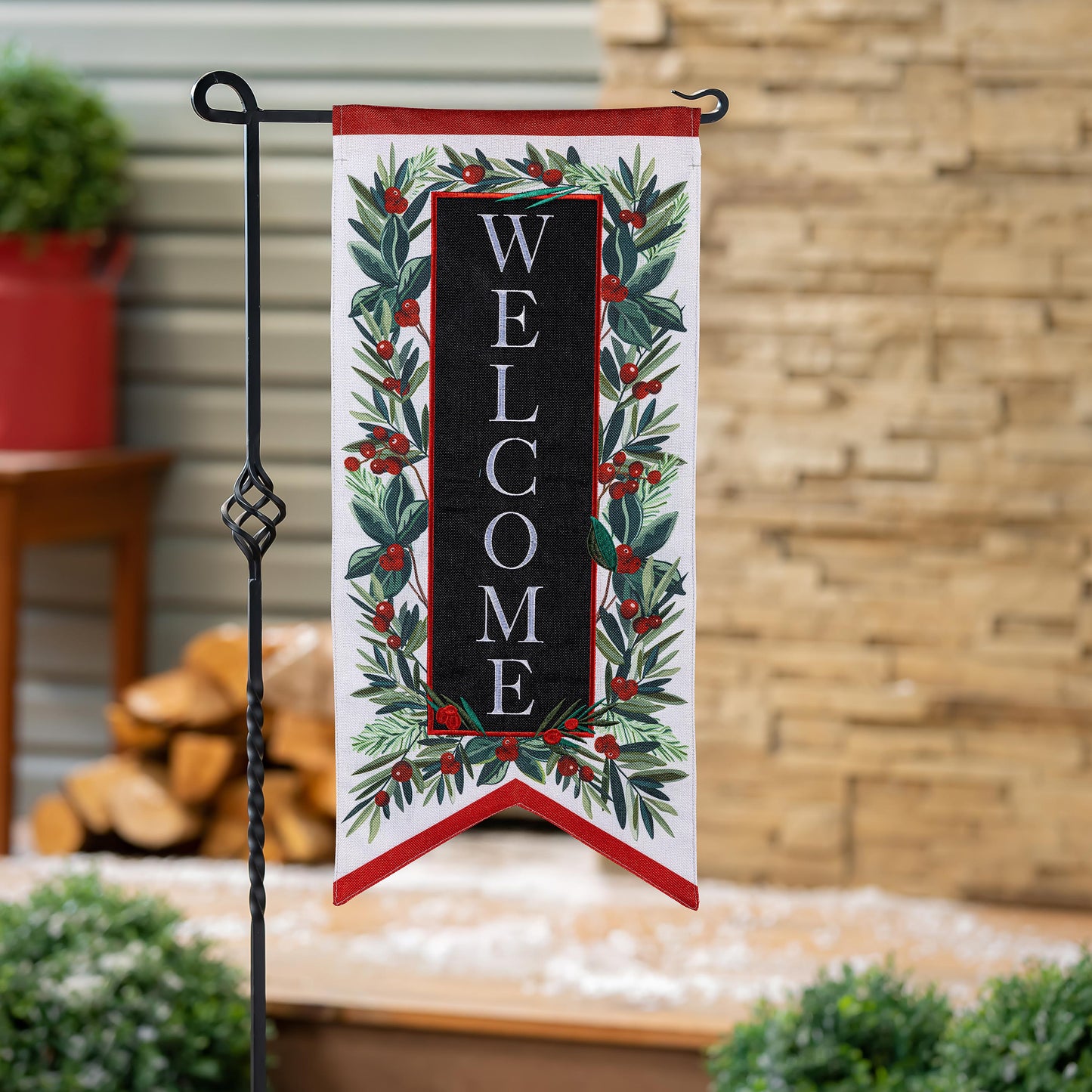 Welcome Foliage Everlasting Impressions Garden Flag; Polyester-Linen Blend 12.5"x28"