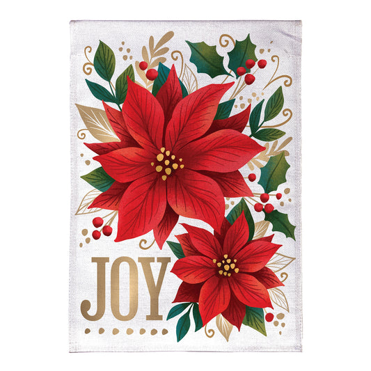 Joy Poinsettia Burlap Garden Flag; Polyester 12.5"x18"