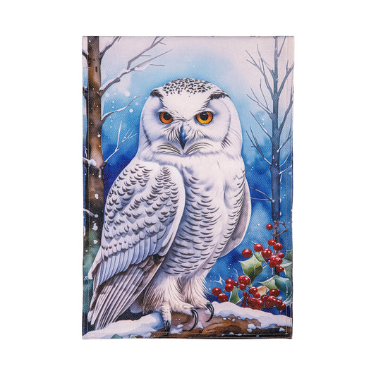 Snow Owl Burlap Garden Flag; Polyester 12.5"x18"