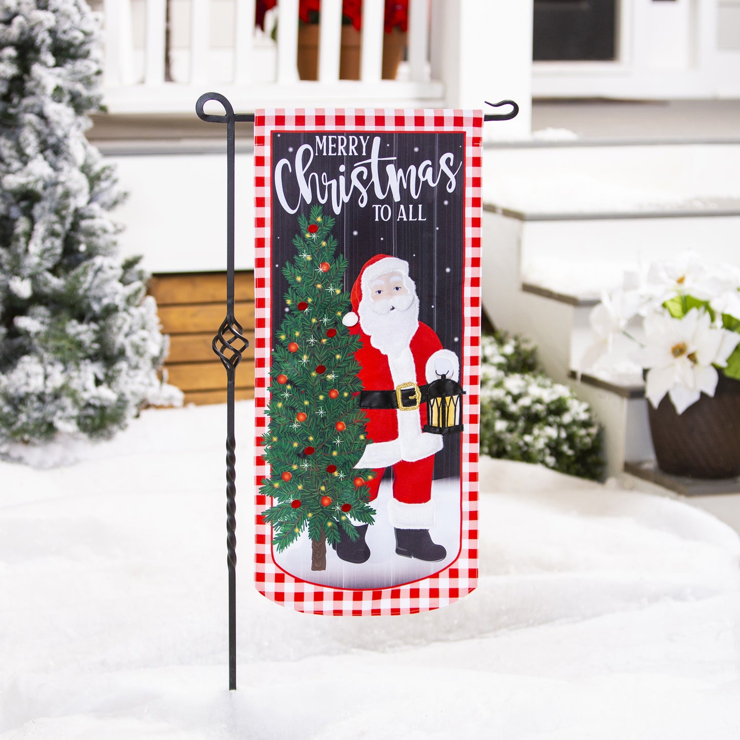 Father Christmas Everlasting Impressions Garden Flag; Polyester-Linen Blend 12.5"x28"