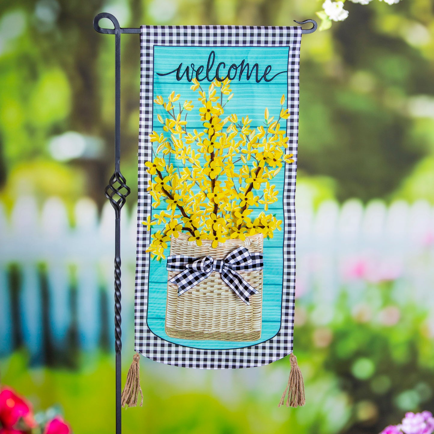Forsythia Basket Printed Everlasting Impressions Garden Flag; Polyester-Linen Blend 12.5"x28"