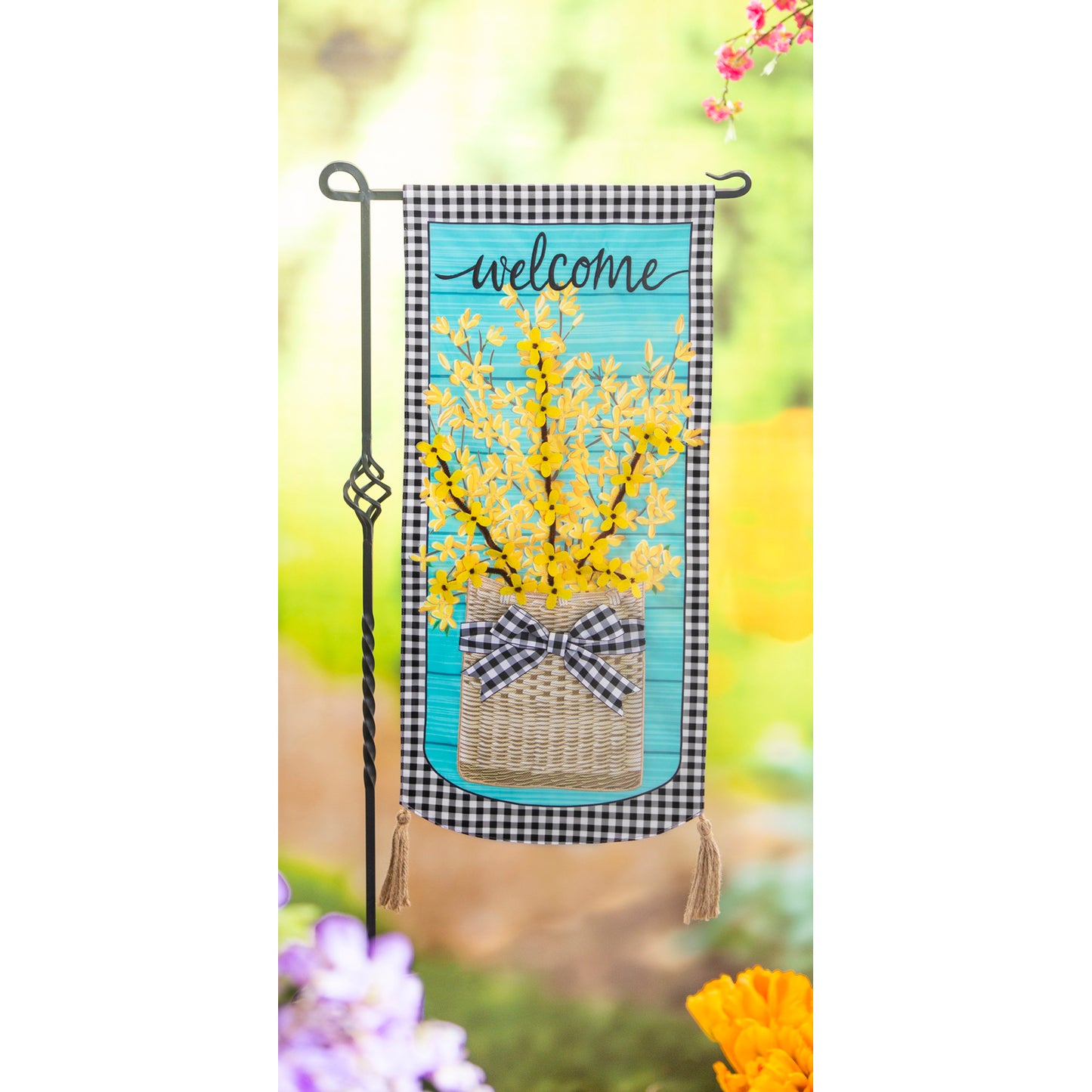 Forsythia Basket Printed Everlasting Impressions Garden Flag; Polyester-Linen Blend 12.5"x28"