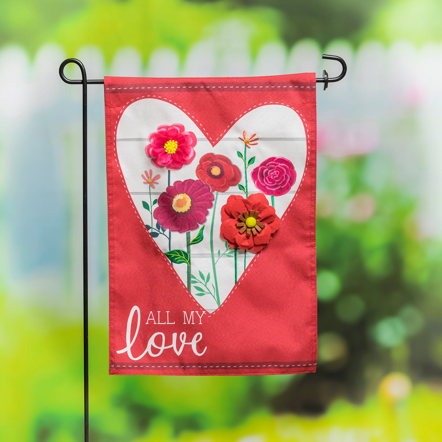 Heart of Flowers Garden Flag; Linen Textured Polyester 12.5"x18"
