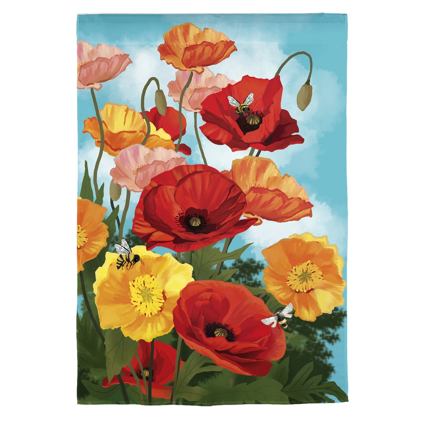 Poppies Welcome Garden Flag; Linen Textured Polyester 12.5"x18"
