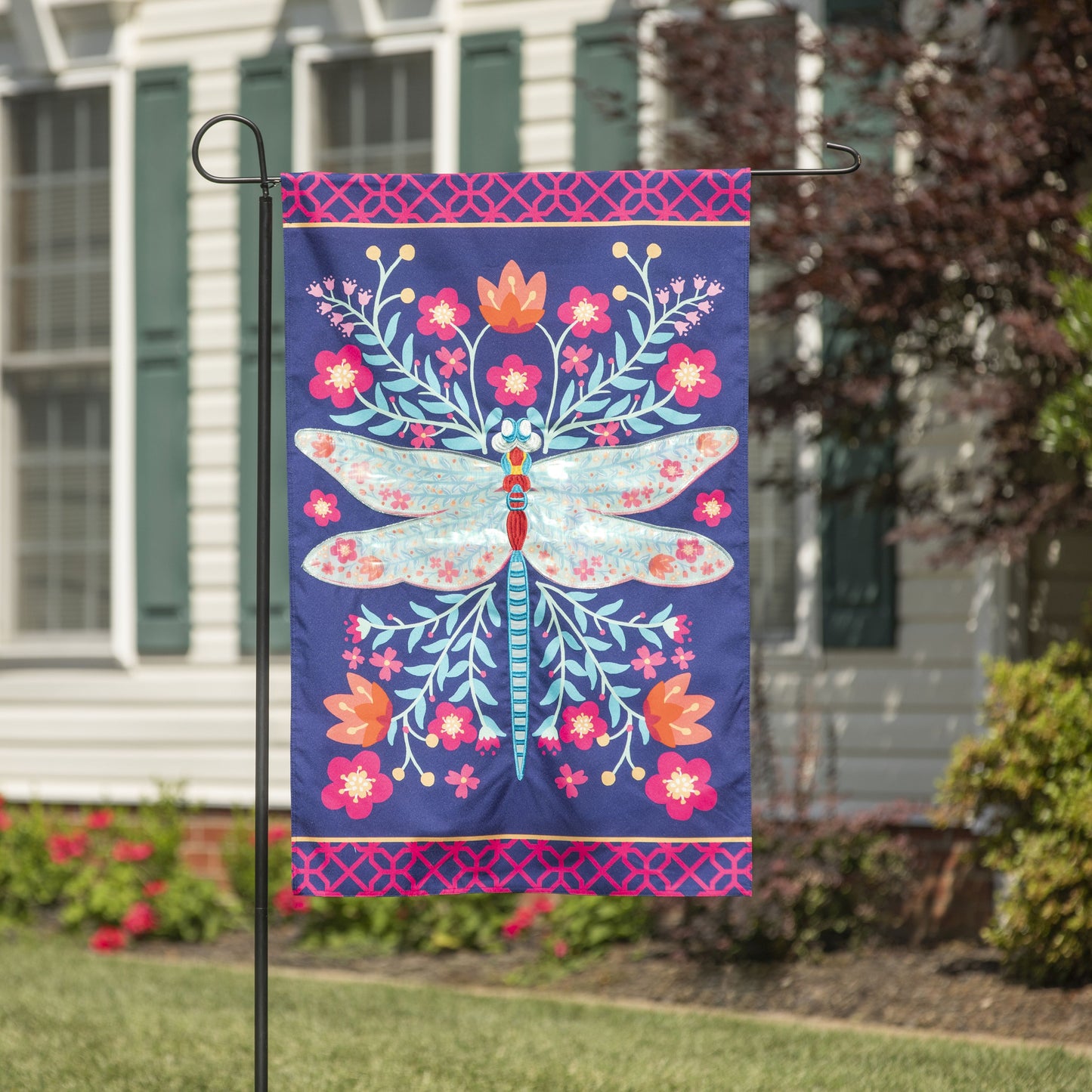Patterned Dragonfly Garden Flag; Linen Textured Polyester 12.5"x18"