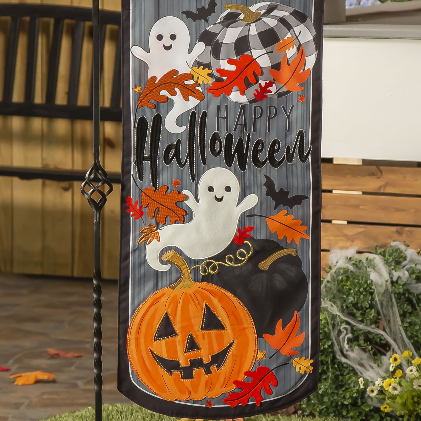 Happy Halloween Everlasting Impressions Garden Flag; Polyester-Linen Blend 12.5"x28"