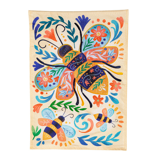 Patterned Bee Garden Flag; Textured Linen-Polyester 12.5"x18"