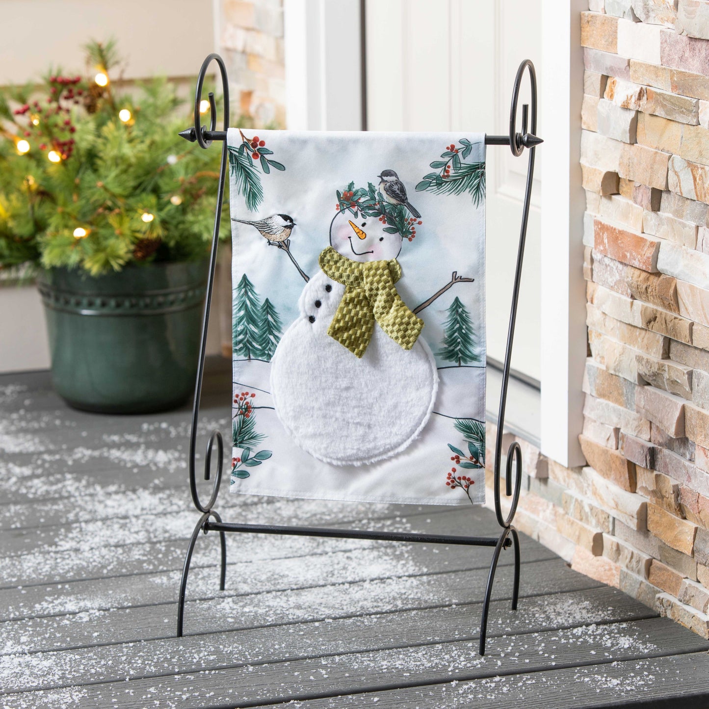 Snowman Garden Flag; Linen Textured Polyester 12.5"x18"