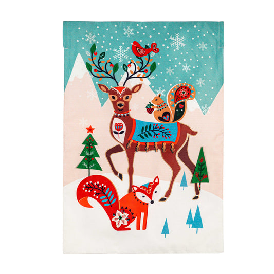 Woodland Creatures Garden Flag; Linen Textured Polyester