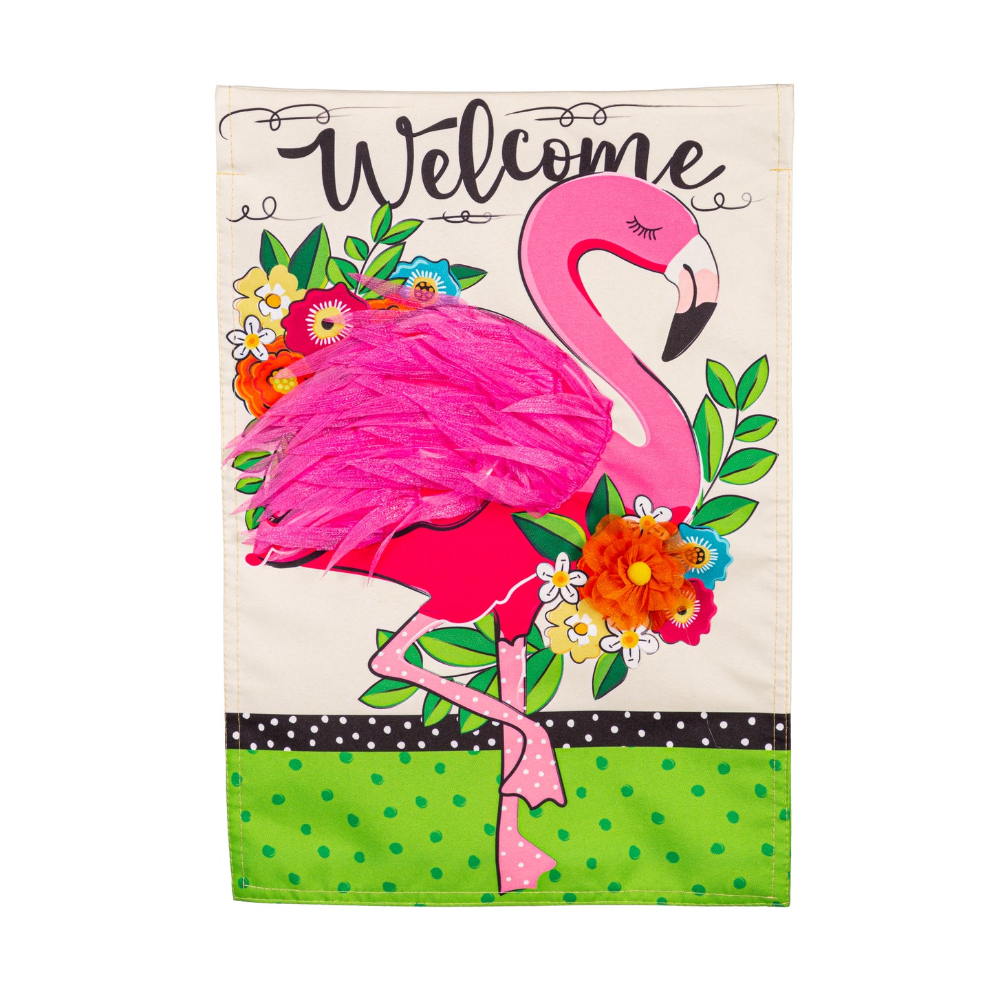 Floral Flamingo Welcome Garden Flag; Linen-Polyester 12.5"x18"