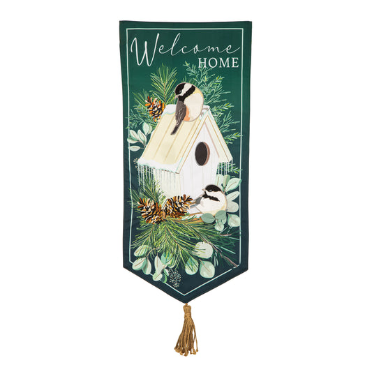 Welcome Home Winter Bird House Visit Everlasting Impressions Garden Flag; Polyester-Linen Blend