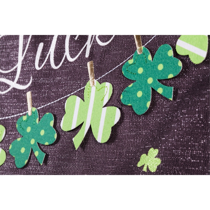 St.Patricks Day Chalkboard Applique Garden Flag; Linen Textured Polyester