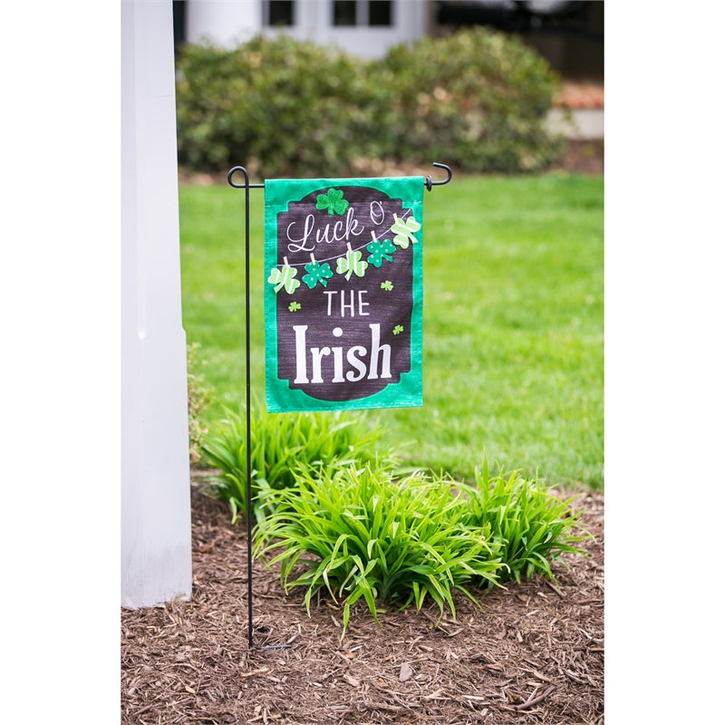 St.Patricks Day Chalkboard Applique Garden Flag; Linen Textured Polyester