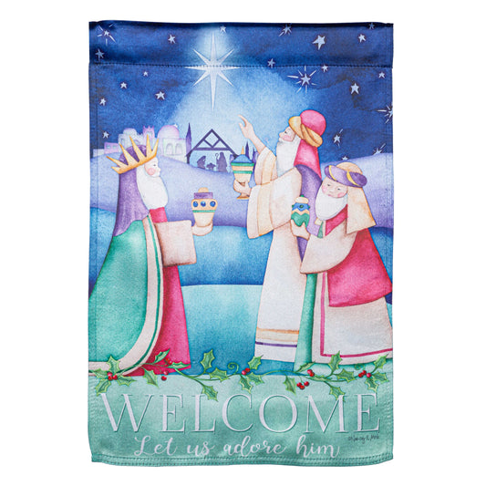 Let Us Adore Him Lustre Garden Flag; Linen Polyester 12.5"x18"