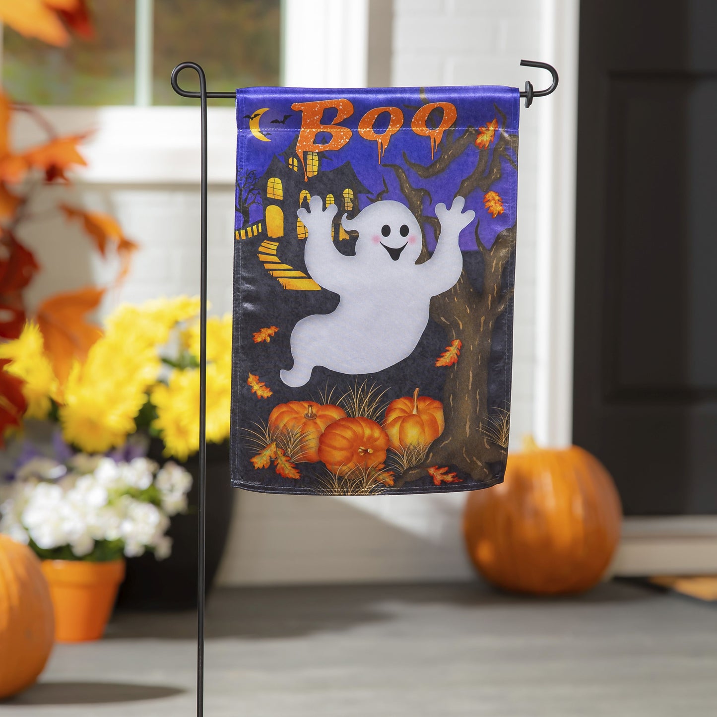 Boo Ghost Lustre Garden Flag; Linen Polyester 12.5"x18"