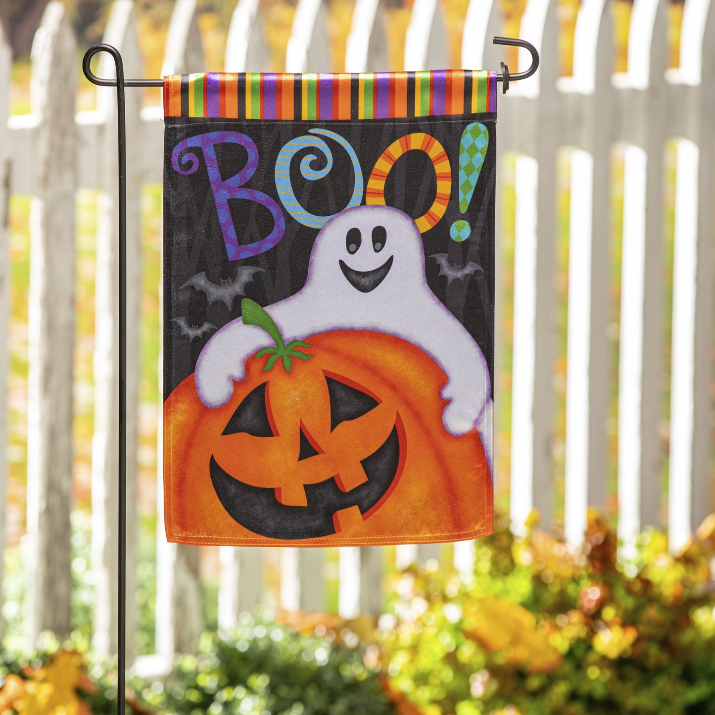 Halloween Friends Printed Lustre Garden Flag; Linen Polyester 12.5"x18"