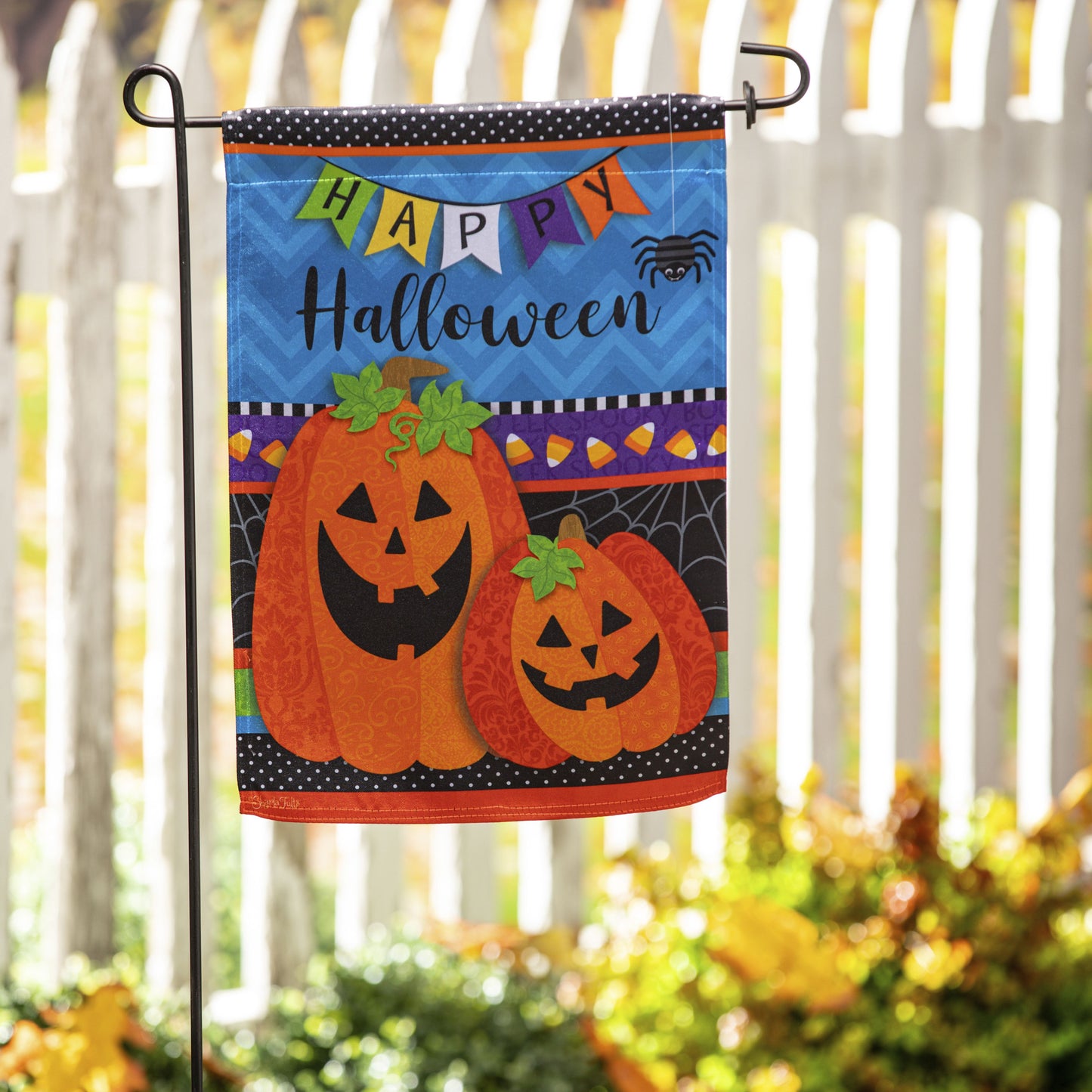 Halloween Greetings Printed Lustre Garden Flag; Linen Polyester 12.5"x18"